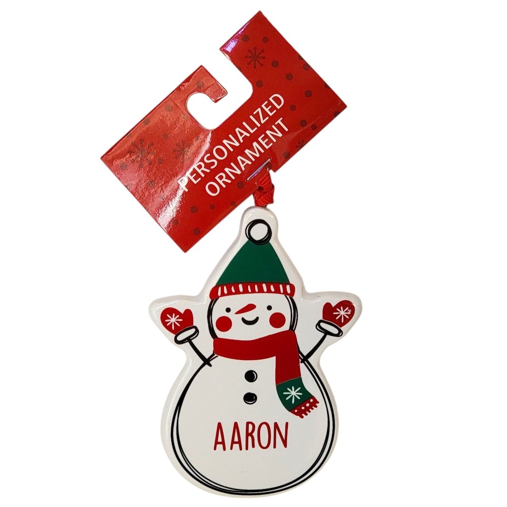 Ganz Aaron Snowman Christmas Ornament‎ Ceramic Personalized Holiday Decoration